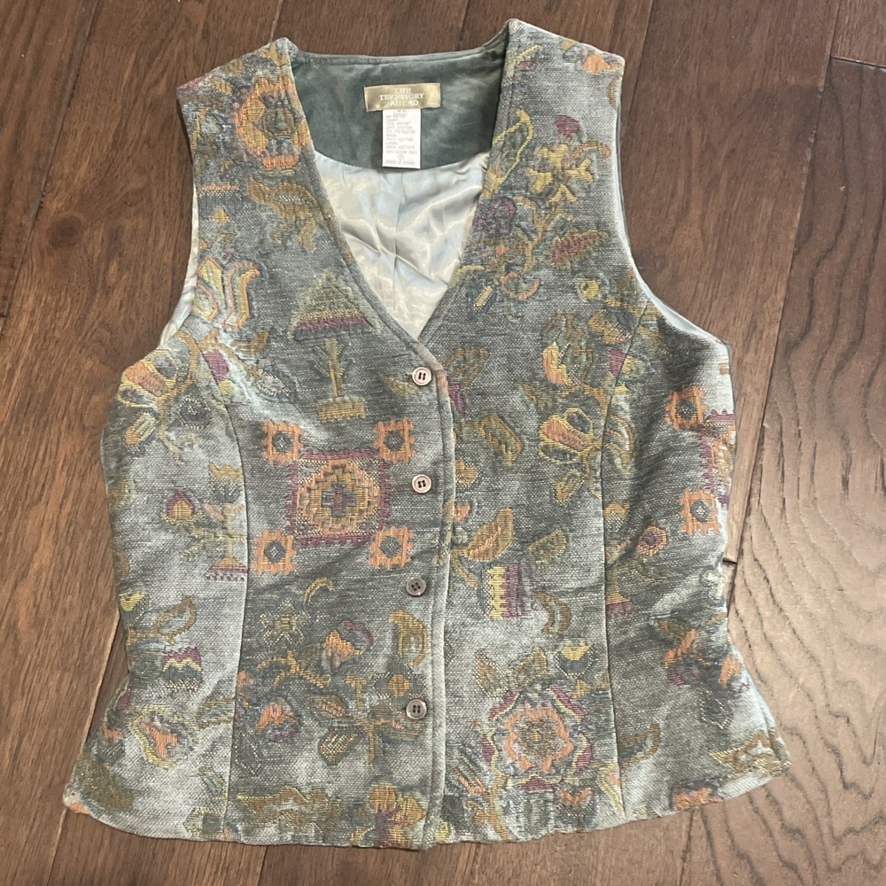 The Territory Ahead Vest Womens XS Woven Tapestry Floral Brocade Boho Layering